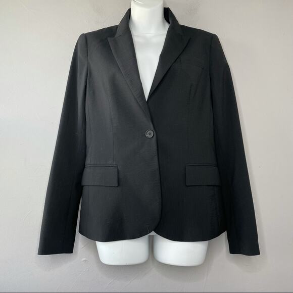 THEORY Wool Blazer Jacket Size 6 Black Crinkle Stripe Office Professional Work - Picture 1 of 10